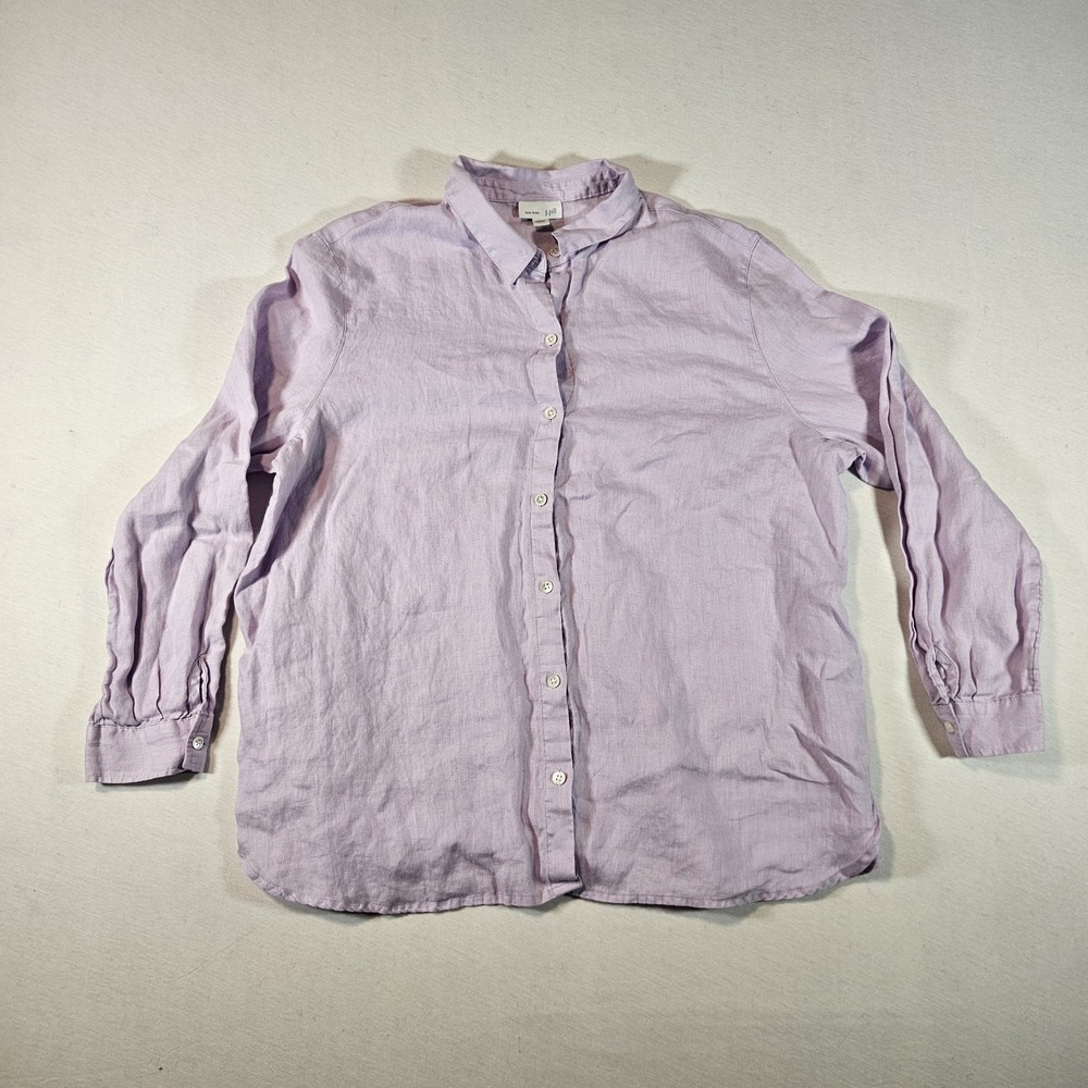 J Jill Blouse Love Linen Button Down Lagenlook Womens Large Petite Lavender - Picture 2 of 7
